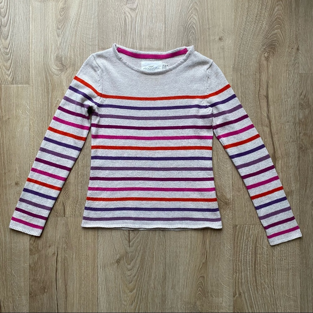 H&M L.O.G.G. (Sweden) Cream and Pink Horizontal Striped Sweater Size 8-10Y Girls